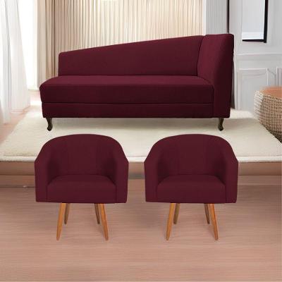 Kit Diva Recamier Heitor 185Cm Lado Esquerdo E 02 Poltronas Luiza Suede - Doce Sonho Móveis Bordô