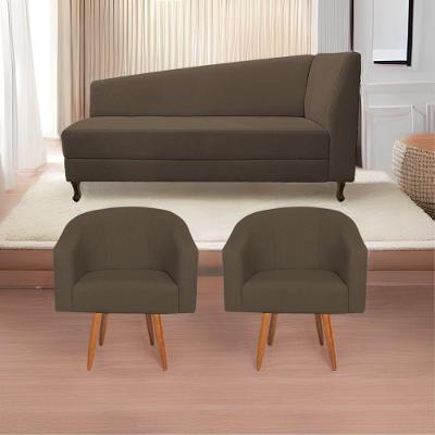 Kit Diva Recamier Heitor 185Cm Lado Esquerdo E 02 Poltronas Luiza Suede - Amarena Móveis Marrom