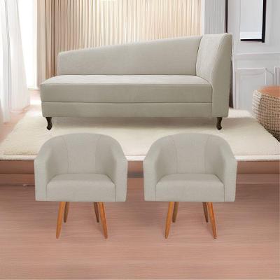 Kit Diva Recamier Heitor 185Cm Lado Esquerdo E 02 Poltronas Luiza Linho - Amarena Móveis Bege