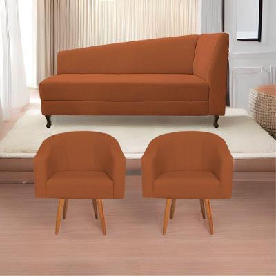 Kit Diva Recamier Heitor 185Cm Lado Esquerdo E 02 Poltronas Luiza Suede - Amarena Móveis Terracota