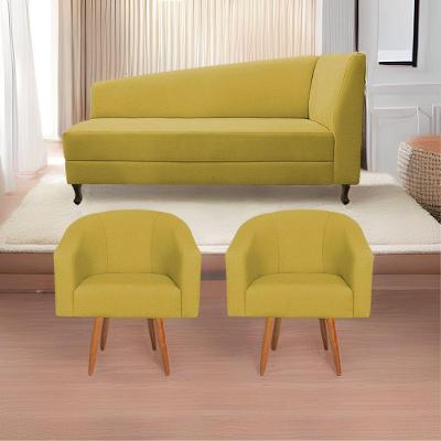 Kit Diva Recamier Heitor 185Cm Lado Esquerdo E 02 Poltronas Luiza Suede - Amarena Móveis Amarelo