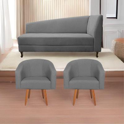 Kit Diva Recamier Heitor 185Cm Lado Esquerdo E 02 Poltronas Luiza Suede - Amarena Móveis Cinza