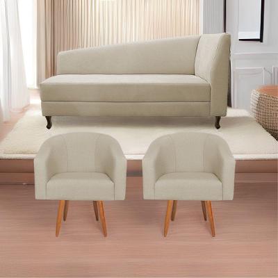 Kit Diva Recamier Heitor 185Cm Lado Esquerdo E 02 Poltronas Luiza Suede - Amarena Móveis Bege