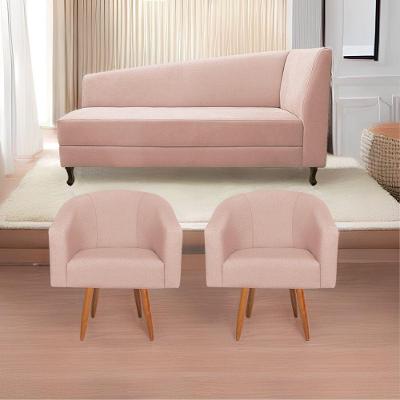 Kit Diva Recamier Heitor 185Cm Lado Esquerdo E 02 Poltronas Luiza Suede - Amarena Móveis Rosê
