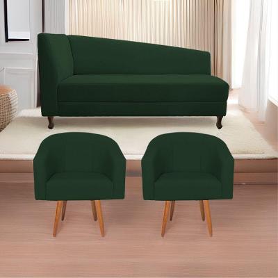 Kit Diva Recamier Heitor 185Cm Lado Direito E 02 Poltronas Luiza Suede - Doce Sonho Móveis Verde