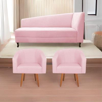 Kit Diva Recamier Heitor 185Cm Lado Esquerdo E 02 Poltronas Luiza Suede - Amarena Móveis Rosa Bebê