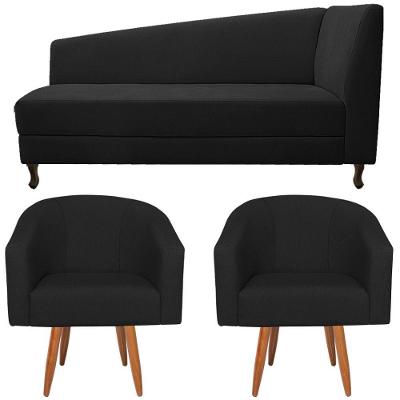 Kit Diva Recamier Heitor 185Cm Lado Esquerdo E 02 Poltronas Luiza Suede - Amarena Móveis Preto