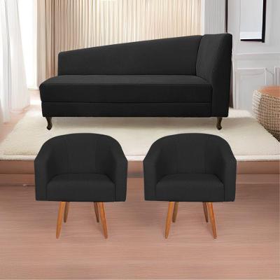 Kit Diva Recamier Heitor 160Cm Lado Esquerdo E 02 Poltronas Luiza Suede - Amarena Móveis Preto