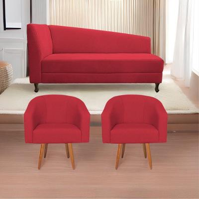 Kit Diva Recamier Heitor 160Cm Lado Direito E 02 Poltronas Luiza Suede - Doce Sonho Móveis Vermelho