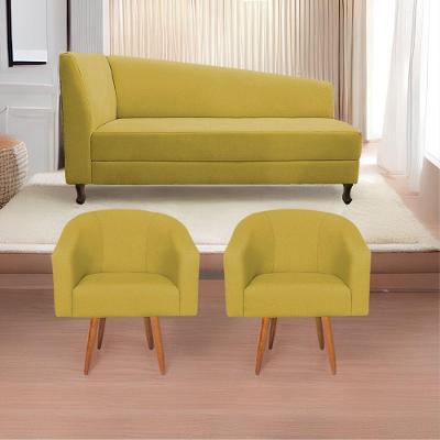 Kit Diva Recamier Heitor 185Cm Lado Direito E 02 Poltronas Luiza Suede - Amarena Móveis Amarelo