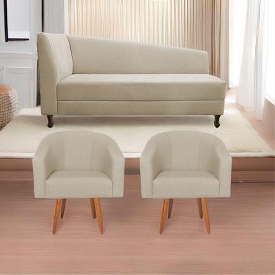 Kit Diva Recamier Heitor 185Cm Lado Direito E 02 Poltronas Luiza Suede - Amarena Móveis Bege