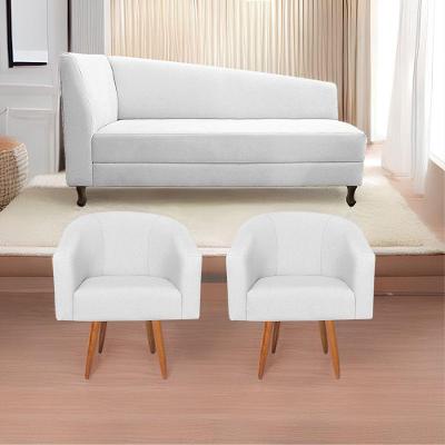 Kit Diva Recamier Heitor 185Cm Lado Direito E 02 Poltronas Luiza Suede - Amarena Móveis Branco