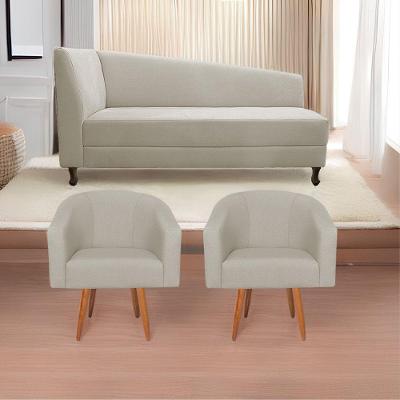 Kit Diva Recamier Heitor 185Cm Lado Direito E 02 Poltronas Luiza Linho - Amarena Móveis Bege