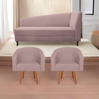 Kit Diva Recamier Heitor 160Cm Lado Esquerdo E 02 Poltronas Luiza Linho - Doce Sonho Móveis Rosê