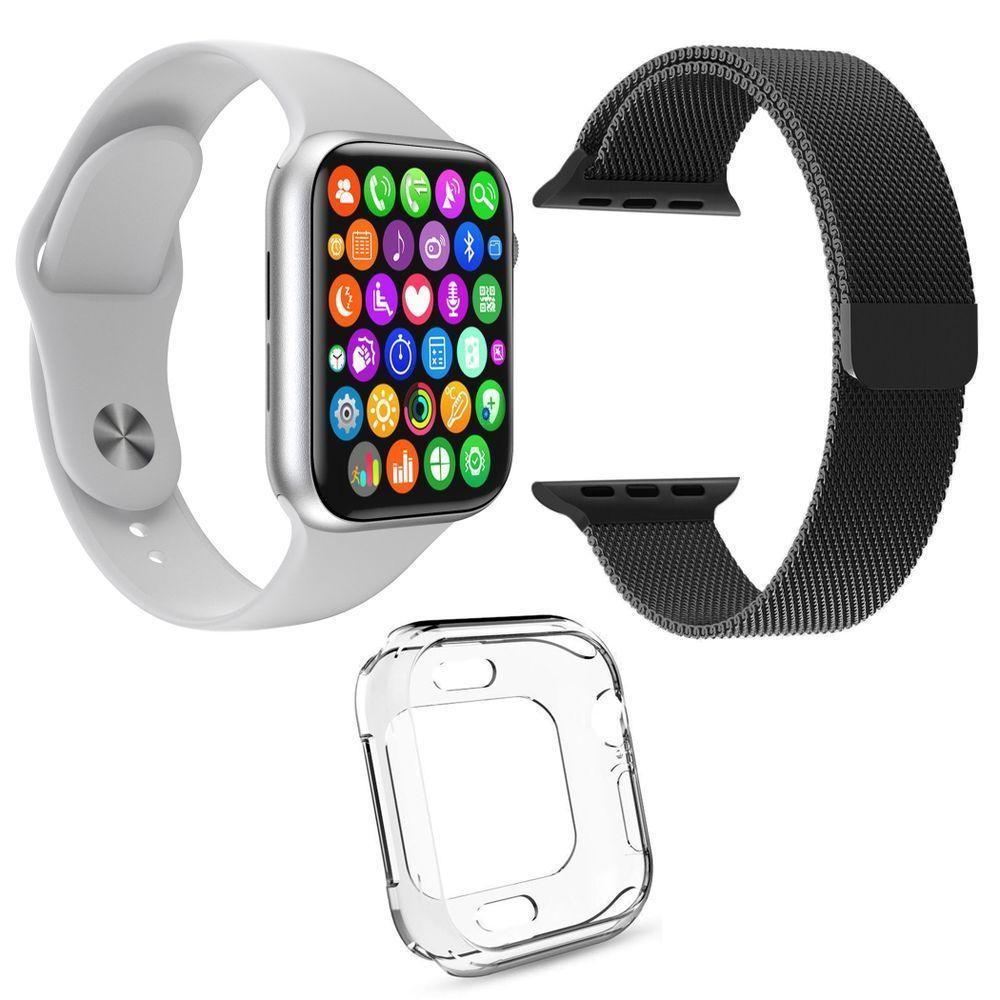 Kit 1 Smartwatch Iwo 8 Lite Plus +Pulseira Aço +Case Branco - 1