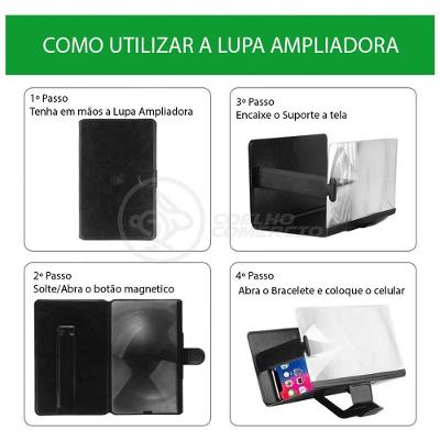 Lupa Ampliadora Tela De Celular Portátil Dobrável Preta
