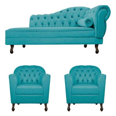 Kit Diva 160Cm Lado Esquerdo E 02 Poltronas Julia Suede - Doce Sonho Móveis Azul Turquesa