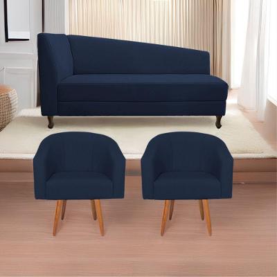 Kit Diva 140Cm Lado Esquerdo E 02 Poltronas Luiza Suede - Doce Sonho Móveis Azul Marinho