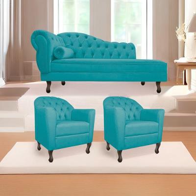 Kit Diva 185Cm Lado Direito E 02 Poltronas Julia Suede - Doce Sonho Móveis Azul Turquesa