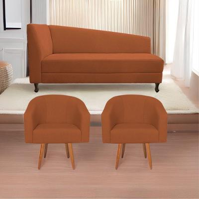 Kit Diva 140Cm Lado Esquerdo E 02 Poltronas Luiza Suede - Doce Sonho Móveis Terracota