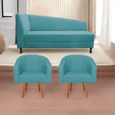 Kit Diva 185Cm Lado Direito E 02 Poltronas Luiza Suede - Doce Sonho Móveis Azul Turquesa
