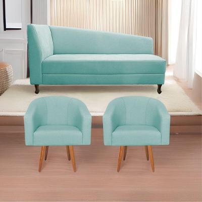 Kit Diva 160Cm Lado Direito E 02 Poltronas Luiza Suede - Doce Sonho Móveis Azul Tiffany