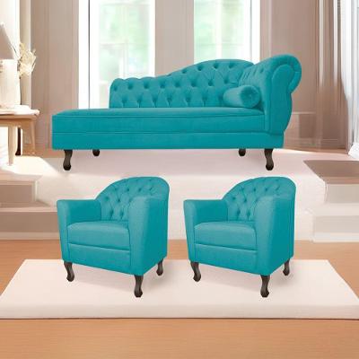 Kit Diva 140Cm Lado Esquerdo E 02 Poltronas Julia Suede - Doce Sonho Móveis Azul Turquesa