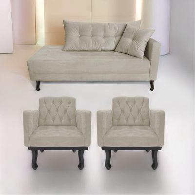 Kit Diva Recamier Azura 185Cm Lado Esquerdo E 02 Poltronas Classic Linho - Doce Sonho Móveis Bege