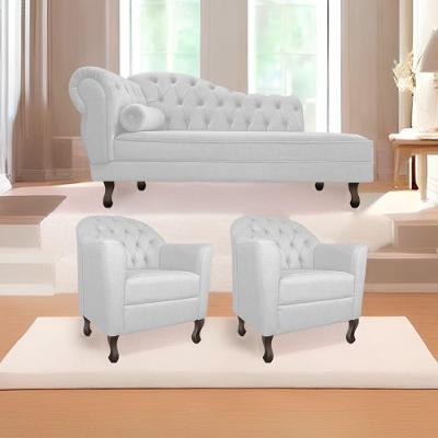 Kit Diva Recamier Diana 130Cm Lado Direito E 02 Poltronas Julia Suede - Doce Sonho Móveis Branco