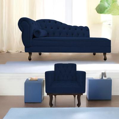 Kit Diva Recamier Diana 130Cm Lado Direito E 01 Poltrona Suede - Doce Sonho Móveis Azul Marinho
