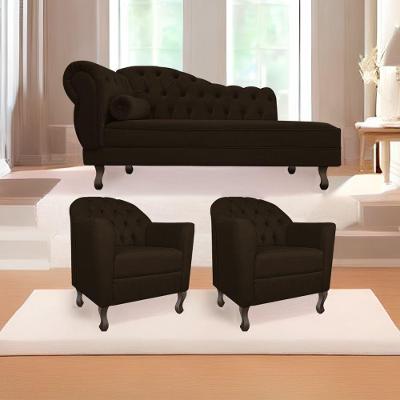 Kit Diva Recamier Diana 130Cm Lado Direito E 02 Poltronas Julia Corano - Doce Sonho Móveis Marrom