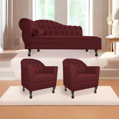 Kit Diva Recamier Diana 130Cm Lado Direito E 02 Poltronas Julia Suede - Doce Sonho Móveis Bordô