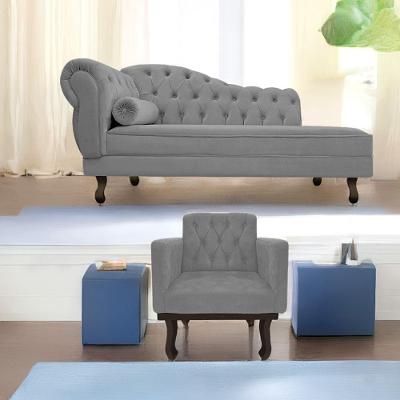 Kit Diva Recamier Diana 130Cm Lado Direito E 01 Poltrona Classic Suede - Doce Sonho Móveis Cinza