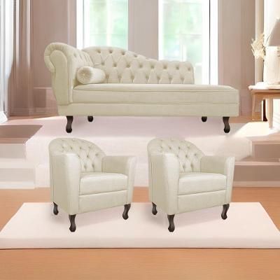 Kit Diva Recamier Diana 130Cm Lado Direito E 02 Poltronas Julia Linho - Doce Sonho Móveis Bege