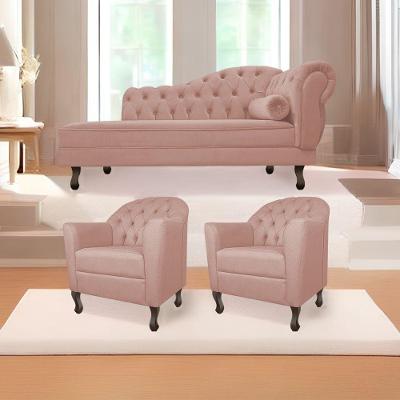 Kit Diva Recamier Diana 130Cm Lado Esquerdo E 02 Poltronas Julia Suede - Doce Sonho Móveis Rosê