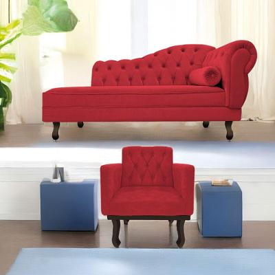Kit Diva Recamier Diana 130Cm Lado Esquerdo E 01 Poltrona Classic Suede - Doce Sonho Móveis Vermelho