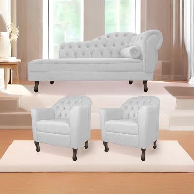 Kit Diva Recamier Diana 130Cm Lado Esquerdo E 02 Poltronas Julia Suede - Doce Sonho Móveis Branco