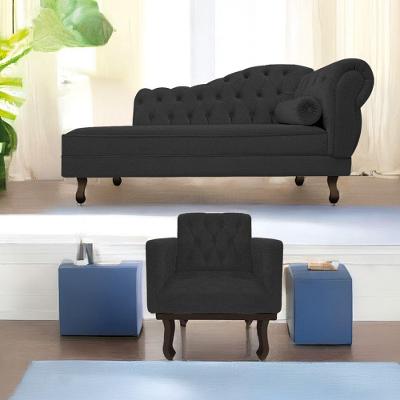 Kit Diva Recamier Diana 130Cm Lado Esquerdo E 01 Poltrona Classic Corano - Doce Sonho Móveis Preto