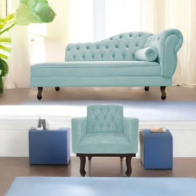 Kit Diva Recamier Diana 130Cm Lado Esquerdo E 01 Poltrona Suede - Doce Sonho Móveis Azul Tiffany