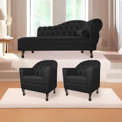 Kit Diva Recamier Diana 130Cm Lado Esquerdo E 02 Poltronas Julia Suede - Doce Sonho Móveis Preto