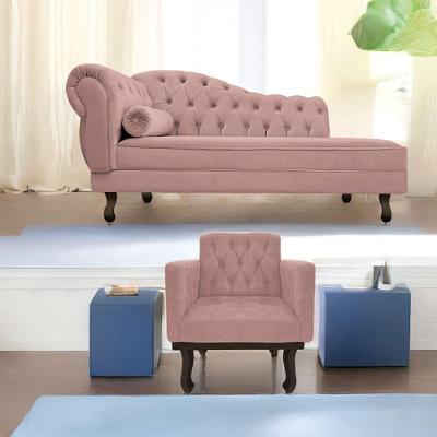 Kit Diva Recamier Diana 140Cm Lado Direito E 01 Poltrona Classic Linho - Doce Sonho Móveis Rosê