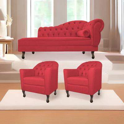 Kit Diva Recamier Diana 130Cm Lado Esquerdo E 02 Poltronas Julia Suede - Doce Sonho Móveis Vermelho