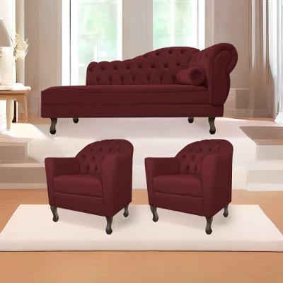 Kit Diva Recamier Diana 130Cm Lado Esquerdo E 02 Poltronas Julia Suede - Doce Sonho Móveis Bordô