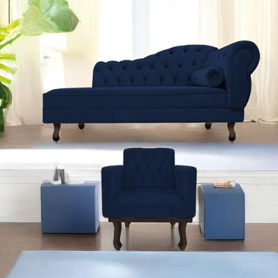 Kit Diva Recamier Diana 130Cm Lado Esquerdo E 01 Poltrona Suede - Doce Sonho Móveis Azul Marinho