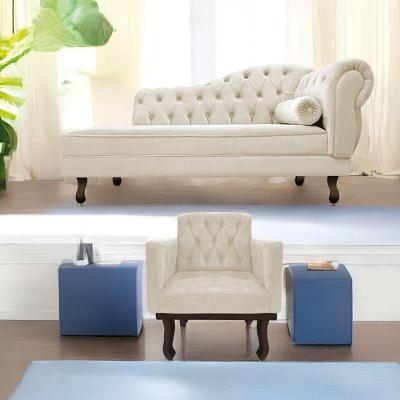 Kit Diva Recamier Diana 140Cm Lado Esquerdo E 01 Poltrona Classic Suede - Doce Sonho Móveis Bege