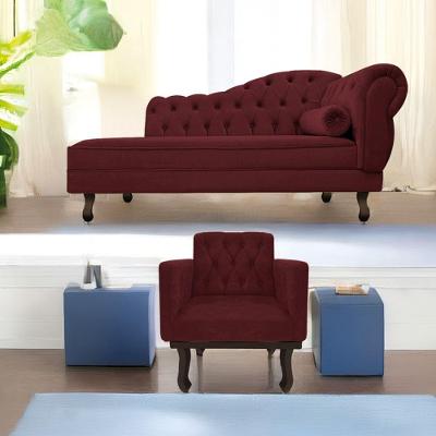 Kit Diva Recamier Diana 140Cm Lado Esquerdo E 01 Poltrona Classic Suede - Doce Sonho Móveis Bordô