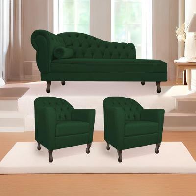 Kit Diva Recamier Diana 140Cm Lado Direito E 02 Poltronas Julia Suede - Doce Sonho Móveis Verde