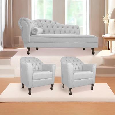 Kit Diva Recamier Diana 140Cm Lado Direito E 02 Poltronas Julia Corano - Doce Sonho Móveis Branco
