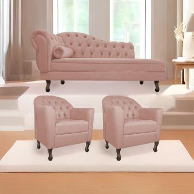 Kit Diva Recamier Diana 140Cm Lado Direito E 02 Poltronas Julia Suede - Doce Sonho Móveis Rosê