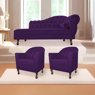 Kit Diva Recamier Diana 130Cm Lado Esquerdo E 02 Poltronas Julia Suede - Doce Sonho Móveis Roxo